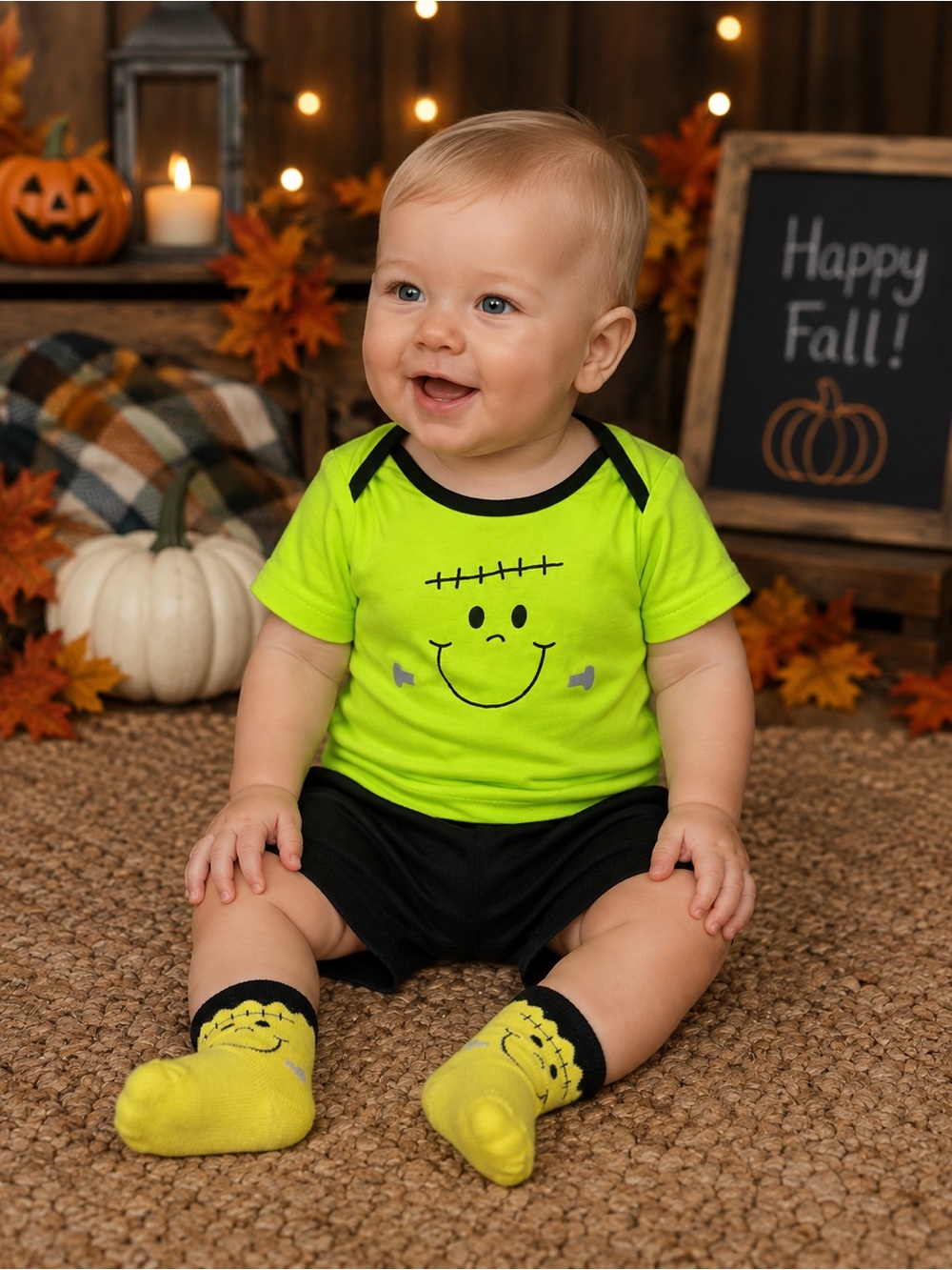 Baby Frankenstein Halloween Shirt + Matching Socks | Est. 6–9 Months